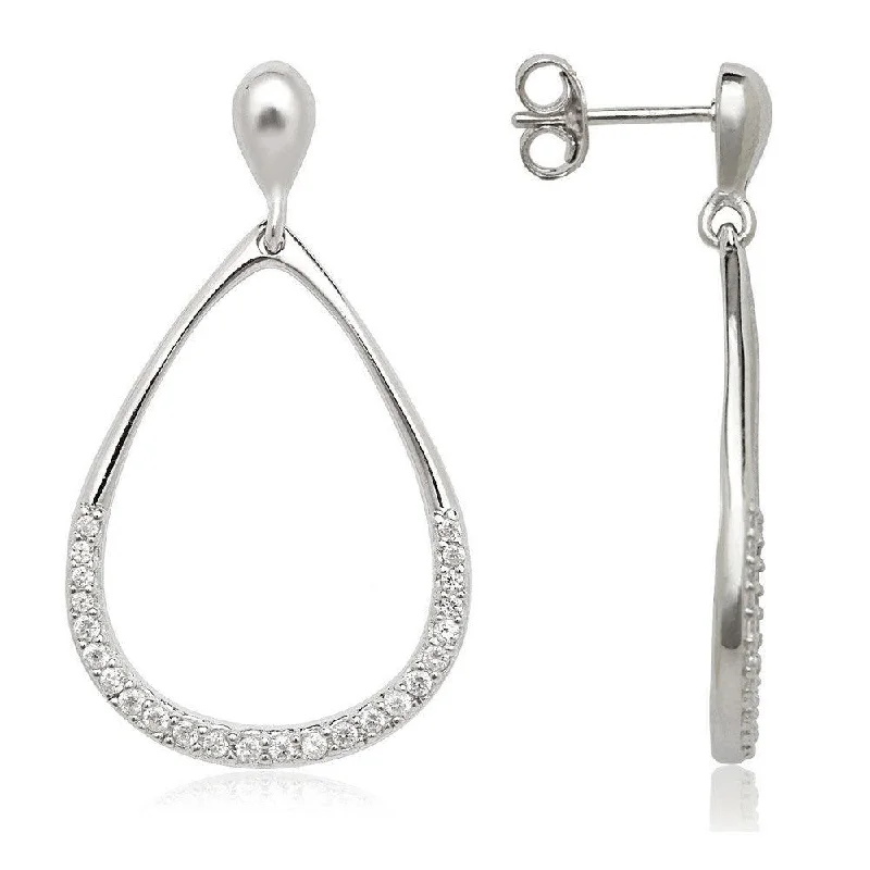 Best necklaces and pendants with matching rings for a coordinated jewelry set-Sterling Silver Open Teardrop with Half CZ Earrings