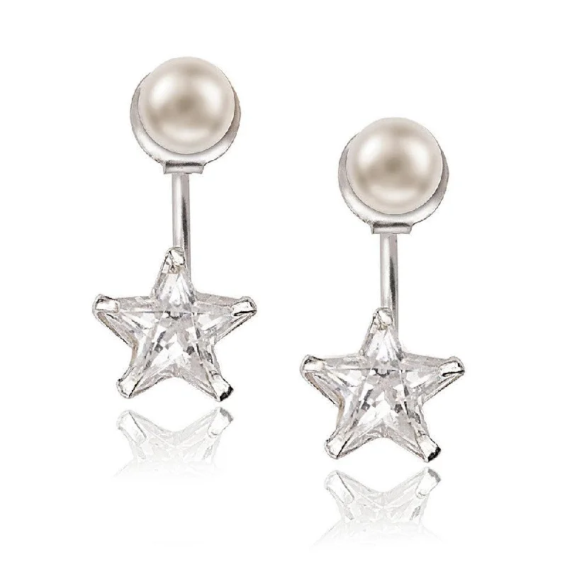 Necklaces and pendants with diamond pendants for a luxurious sparkling effect-Sterling Silver Pearl Front with Star Back Earrings