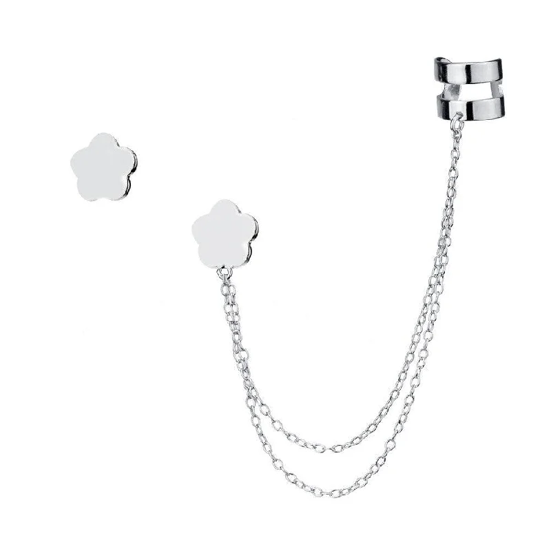 Best necklaces and pendants with art deco elements for a vintage, glamorous design-Sterling Silver Single Stud with Cuff Flower Earrings