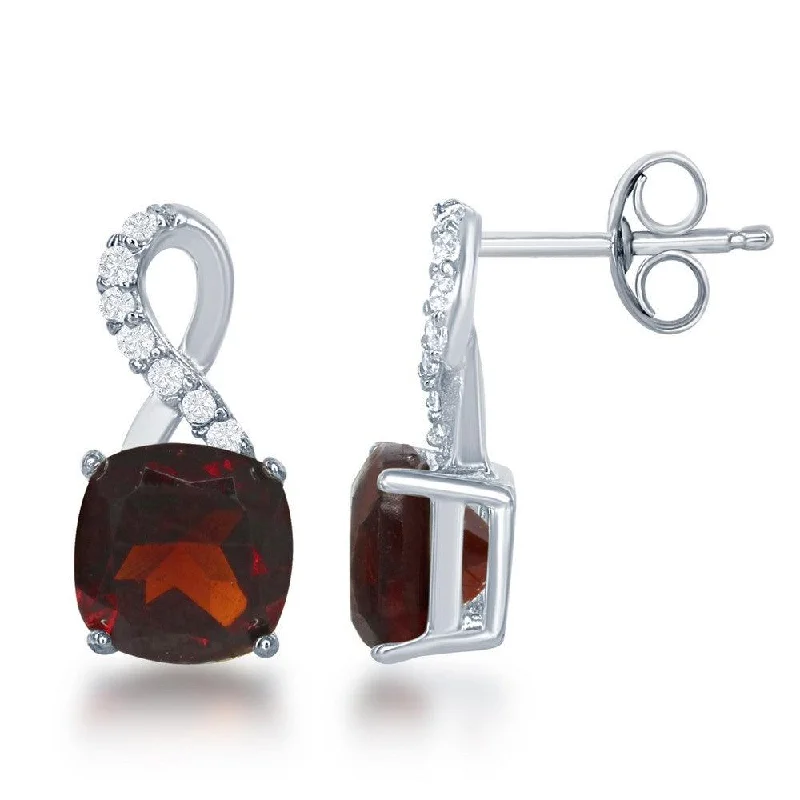 Best necklaces and pendants with intricate beadwork for a bohemian-inspired look-Sterling Silver Small Square Garnet with White Topaz on Top Earrings