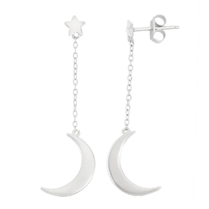 Beautiful necklaces and pendants with gemstone teardrops for an elegant effect-Sterling Silver Star with Crescent Moon Earrings