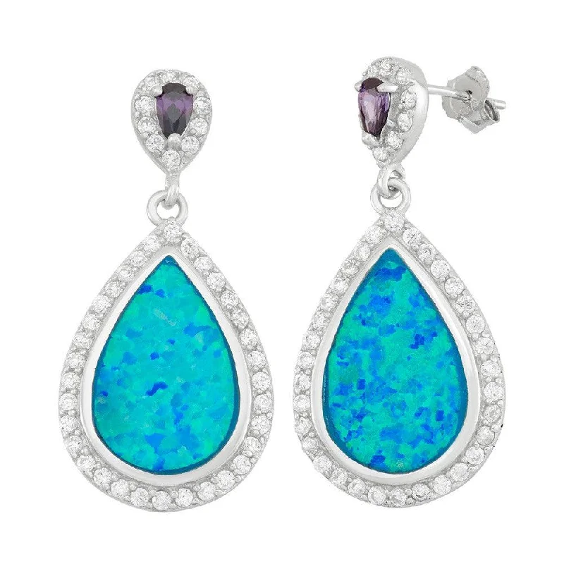 Best necklaces and pendants with emerald gemstones for a rich, sophisticated design-Sterling Silver Tear Shaped Opal with CZs Earrings