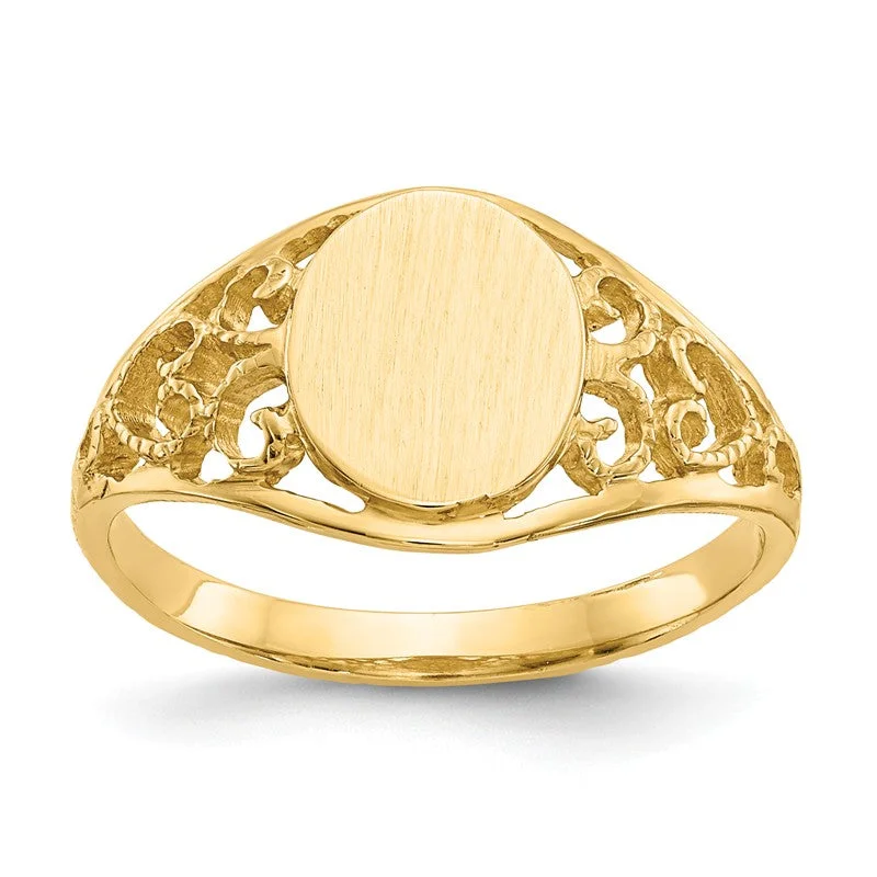 Rings with coral stones for vibrant pop -14k Yellow Gold Oval With Lightweight Filigree Band Signet Ring (Ladies Sizes)