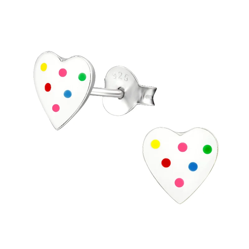 Best necklaces and pendants with vintage lockets for a nostalgic, sentimental look-Children’s Sterling Silver White Love Heart with Multi-Coloured poka dot Earring’s