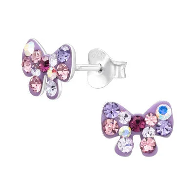 Best necklaces and pendants with opal and gold for a vibrant, luxurious contrast-Children's Silver Bow Ear Studs with Crystal