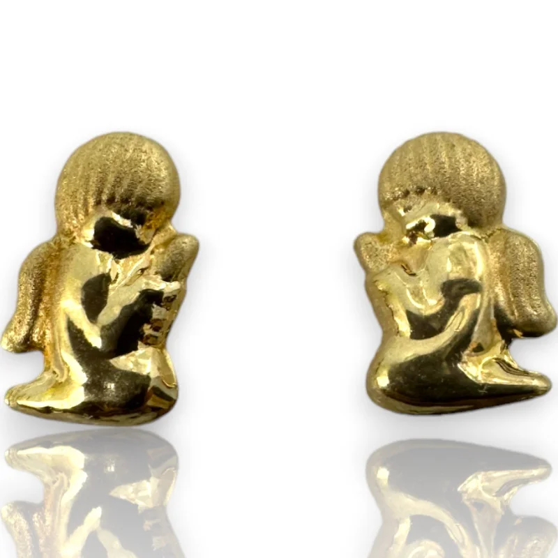 Stunning necklaces and pendants with ruby and diamond combinations for a luxurious effect-Kids 10k Solid Yellow Gold Kneeling Angel Cherub Praying Screw-Back Stud Earrings with 18k Gold Earring Backs