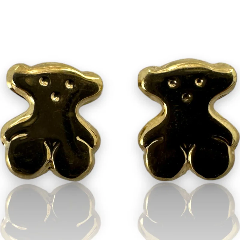 Necklaces and pendants with matching rings for a coordinated set of jewelry-Kids 10k Solid Yellow Gold Teddy Bear Screw-Back Dainty Small Stud Earrings with 18k Earring Backs