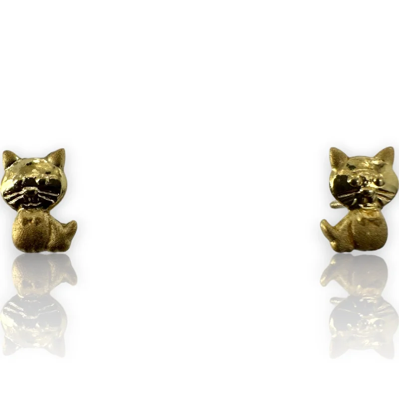 Necklaces and pendants with leaf-shaped designs for an earthy, organic feel-Kids 10kt Solid Yellow Gold Cute Cartoon Cat Kitten Screw-Back Stud Earrings with 18k Gold Earring Backs