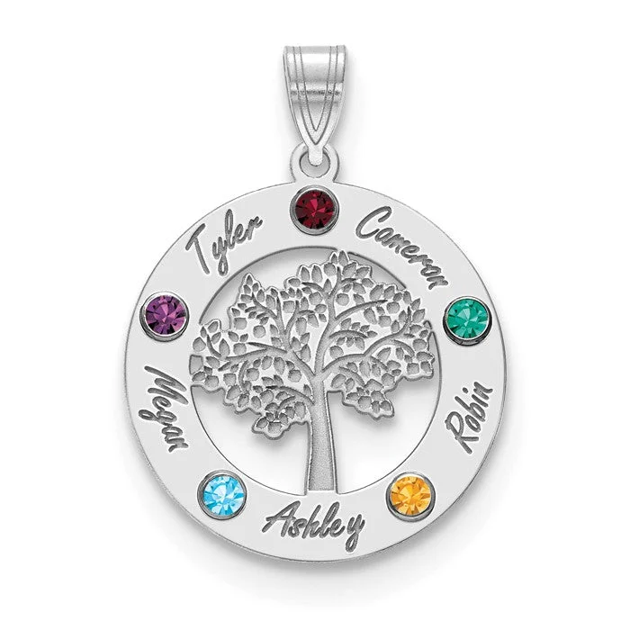 Elegant necklaces and pendants with infinity symbols for timeless designs-Sterling Silver Tree with Names Mother's Family Birthstone Pendant