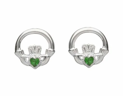 Best necklaces and pendants with minimalist pendants for a sleek, understated look-Sterling Silver Claddagh Stud Earrings With An Emerald Stone