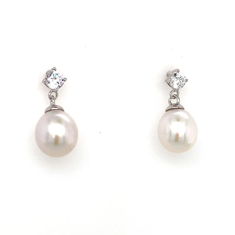 Best necklaces and pendants with seashell designs for a tropical, beachy vibe-Sterling Silver CZ Stud with Pearl Drop