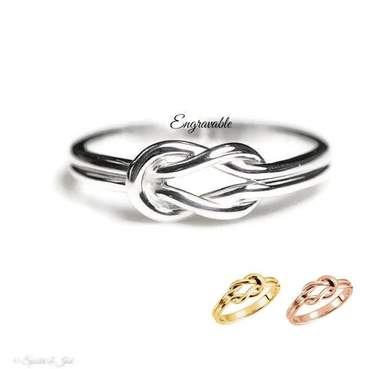 Rings with raw garnet stones for texture -Infinity Love Knot Ring with Engraving