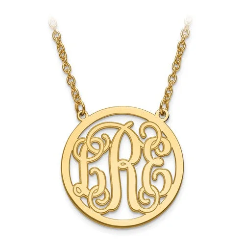 Stunning necklaces and pendants with aquamarine stones for a serene effect-Sterling Silver Monogram with Etched Outline Station Pendant Necklace