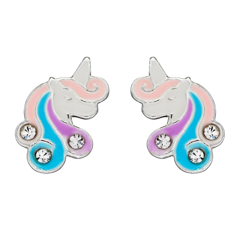 Necklaces and pendants with love knot designs for a romantic, meaningful symbol-Unicorn Enamel Stud Earrings With CZ (A2072C)