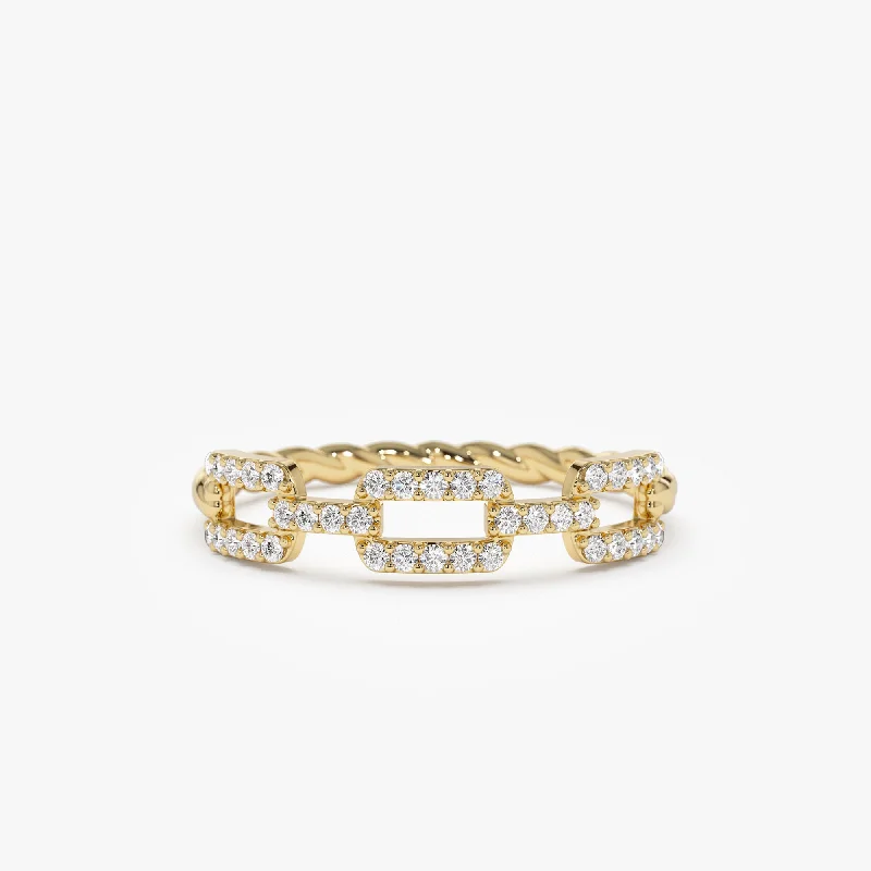 Rings with carved onyx for bold sleekness -14k Chain Link Diamond Ring with Twisted Rope Band