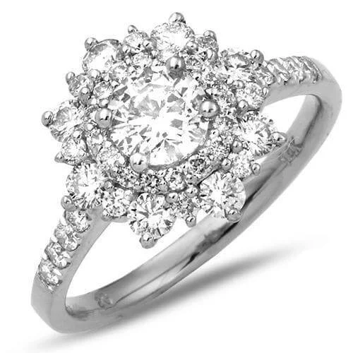 Rings with vine-wrapped bands for nature -14KW 1.35CTW DIAMOND RING WITH POINTED DOUBLE HALO