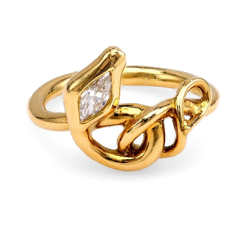 Rings with rough moonstone for natural beauty -18k Gold Snake Ring with Marquise Diamond