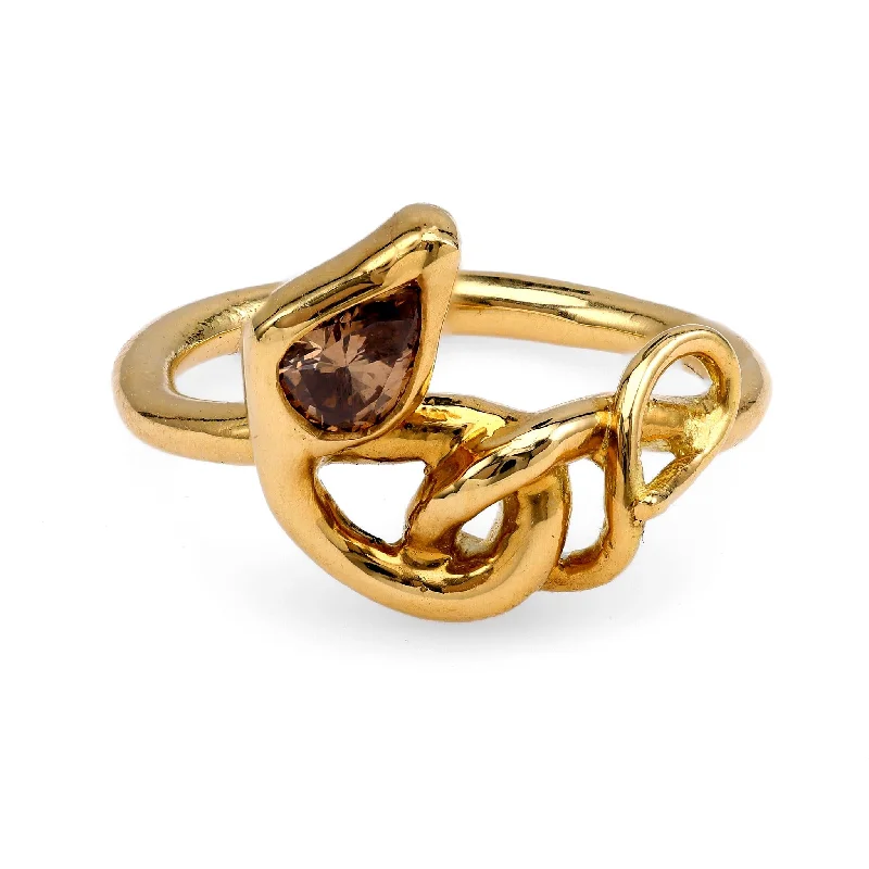 Rings with pink sapphire for delicate charm -18k Yellow Gold Snake Ring with Champagne Diamond