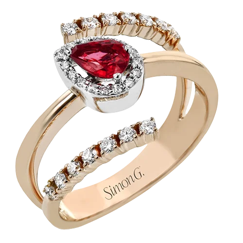 Engagement rings with classic solitaire ruby stones -Color Ring in 18k Gold with Diamonds