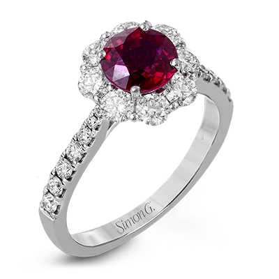 Engagement rings with classic solitaire ruby stones -Color Ring in 18k Gold with Diamonds