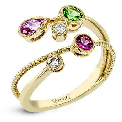 Rings with pink sapphire for delicate charm -Color Ring in 18k Gold with Diamonds