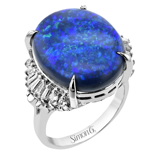 Rings with polished opal for iridescent beauty -Color Ring in Platinum with Diamonds