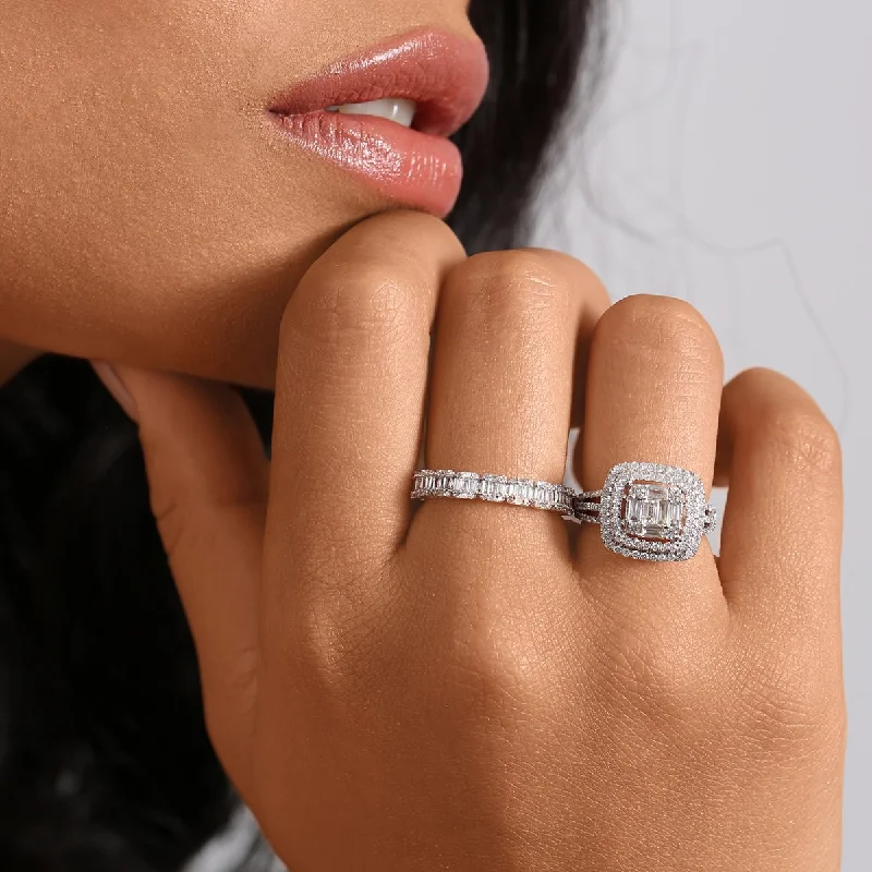 Rings with shield-shaped stones for boldness -Cushion Cut Diamond Ring with Halo