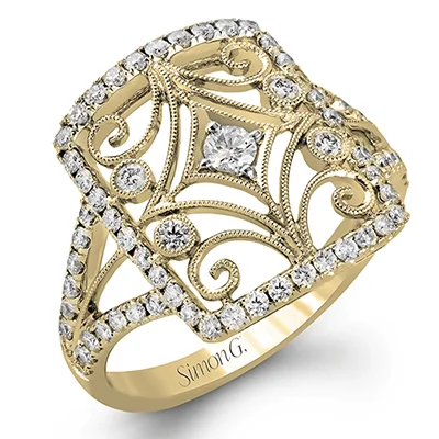 Vintage rings with engraved floral band designs -Right Hand Ring in 18k Gold with Diamonds