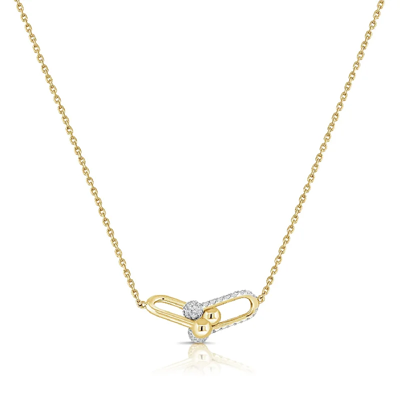 Best necklaces and pendants for everyday wear with minimalist designs-14kt Designer Links Fashion Necklace with Diamond Pave Center