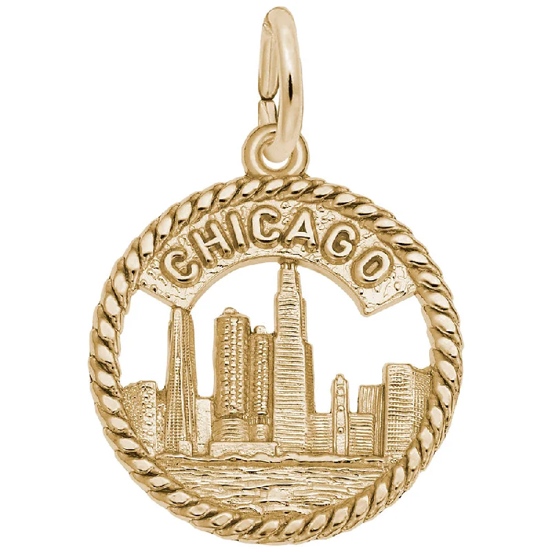 Unique necklaces and pendants with artistic shapes for a creative, one-of-a-kind design-14 Yellow Gold Chicago Skyline Charm