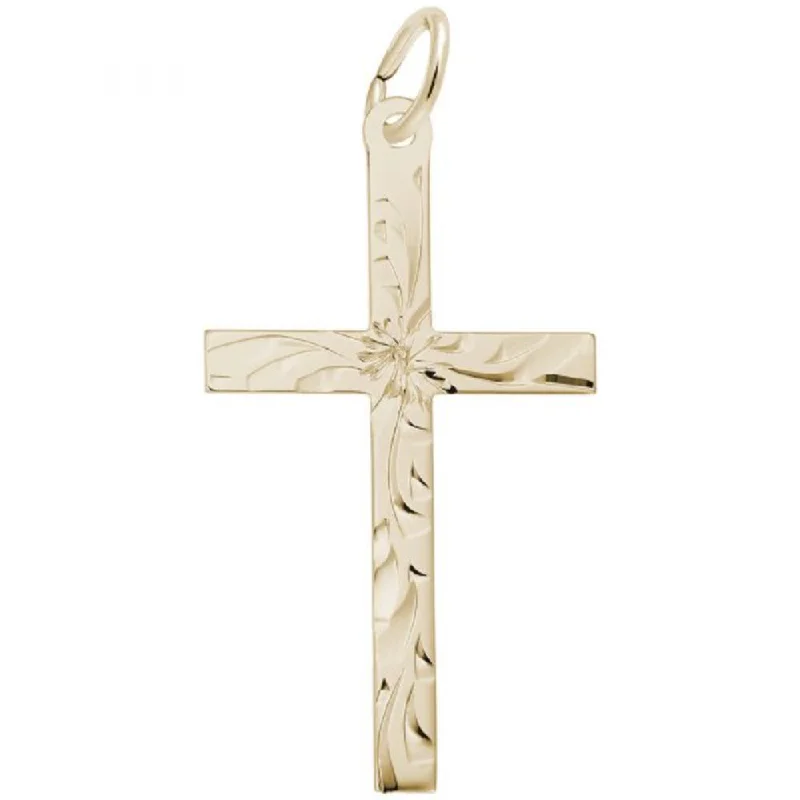 Necklaces and pendants with feather designs for a boho-chic, carefree vibe-14k Diamond-Cut Cross Charm