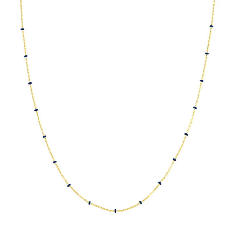 Personalized necklaces and pendants with coordinates for a meaningful location-based gift-14k Gold Chain with Blue Enamel Stations