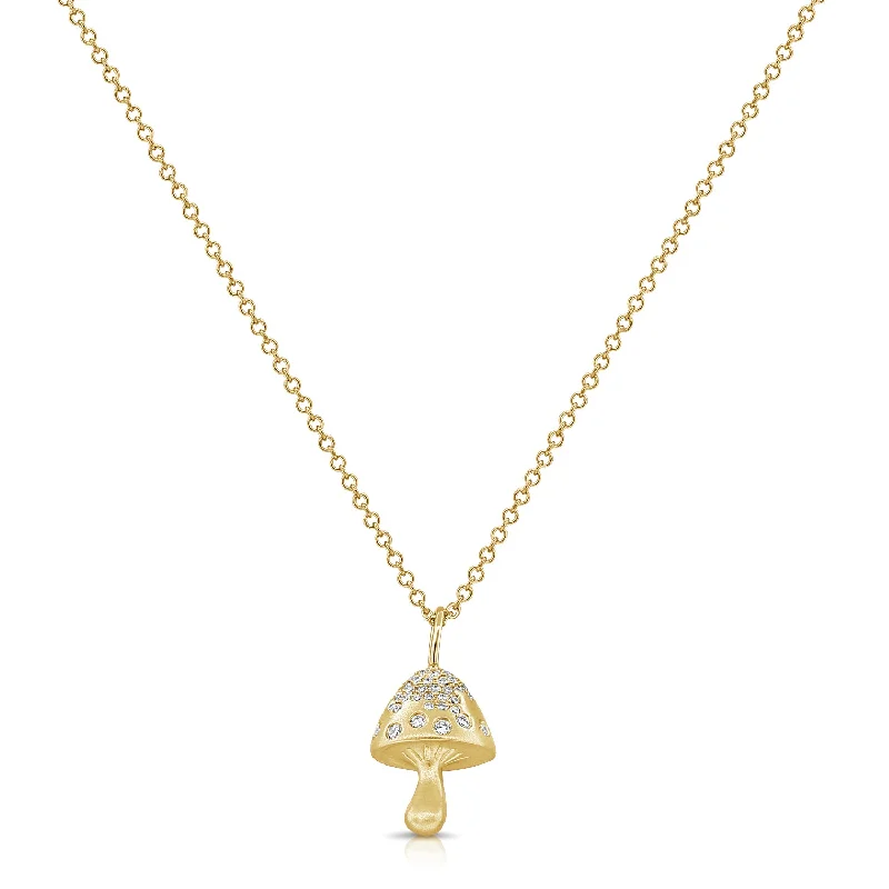 Best necklaces and pendants with opal gemstones for an iridescent glow-14K Gold Mushroom Necklace with Diamonds