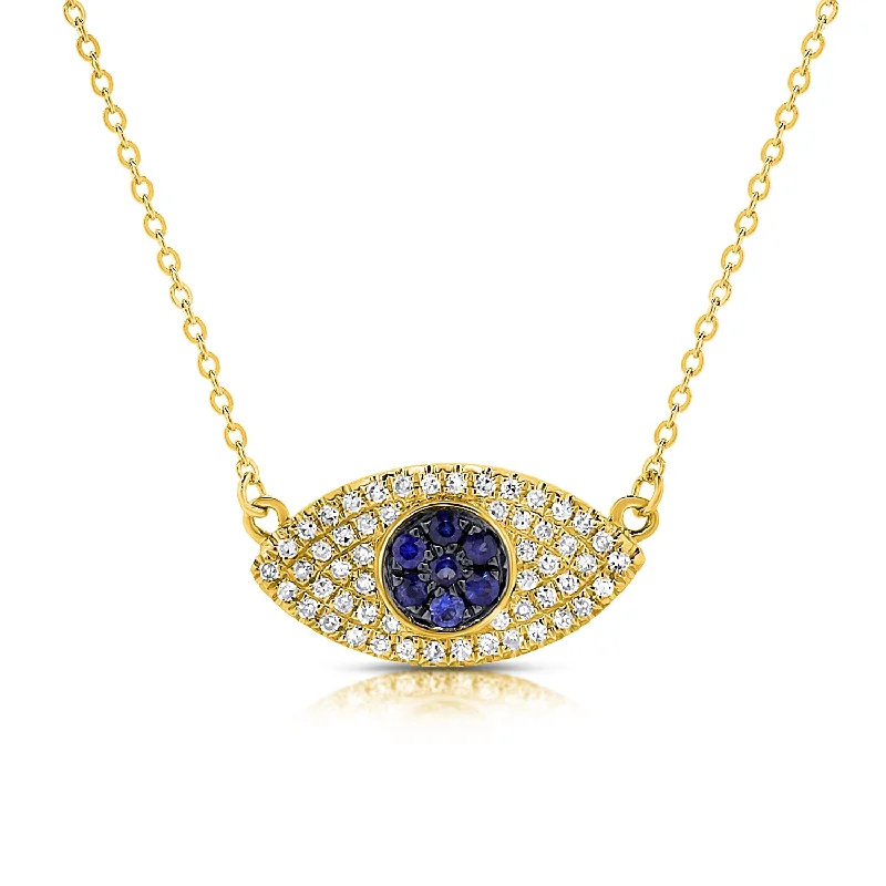 Stunning necklaces and pendants with aquamarine stones for a serene effect-14K Gold Pave Diamond and Sapphire Evil Eye Necklace