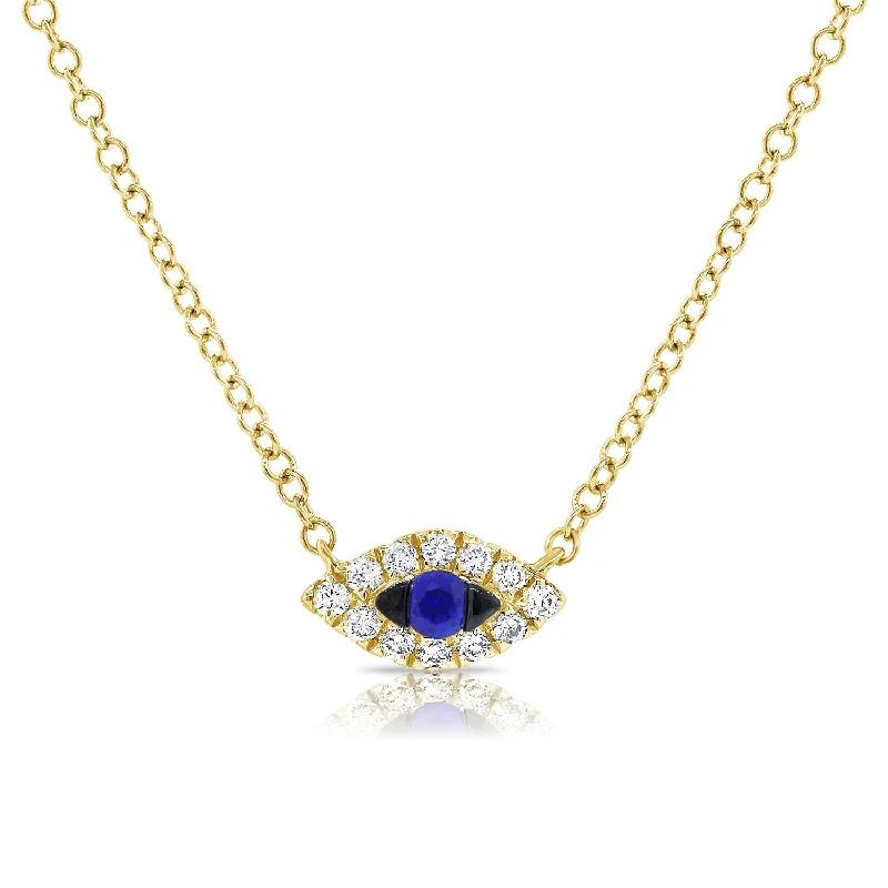 Best necklaces and pendants with black diamonds for an edgy, bold statement-14K Gold Sapphire and Diamond Evil Eye Necklace