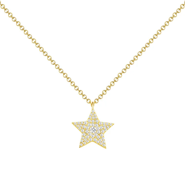 Best necklaces and pendants with statement designs for a fashionable accessory-14K Gold Star Necklace with Diamonds