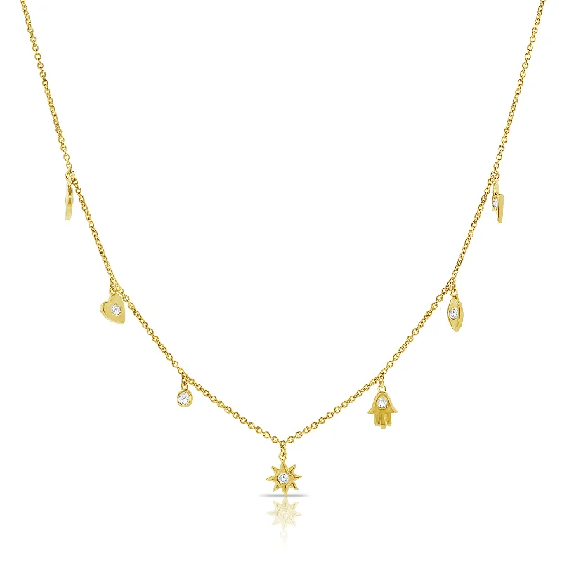 Best necklaces and pendants with matching rings for a coordinated jewelry set-14K Gold Starburst Station Necklace with Diamonds