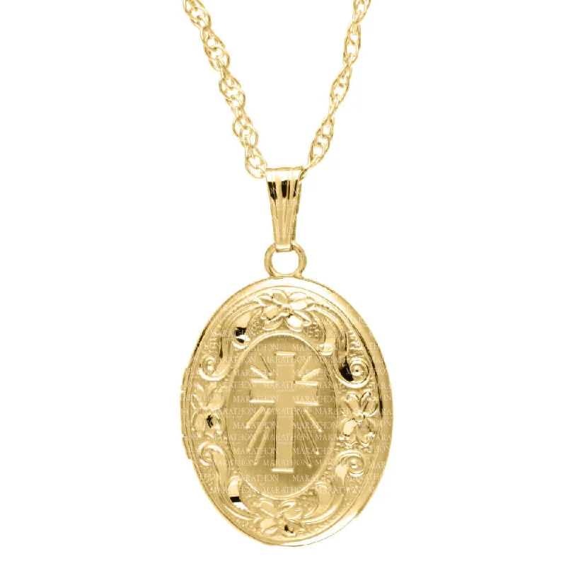 Necklaces and pendants with crescent moon designs for a celestial and mystical feel-14k Locket with Embossed Cross