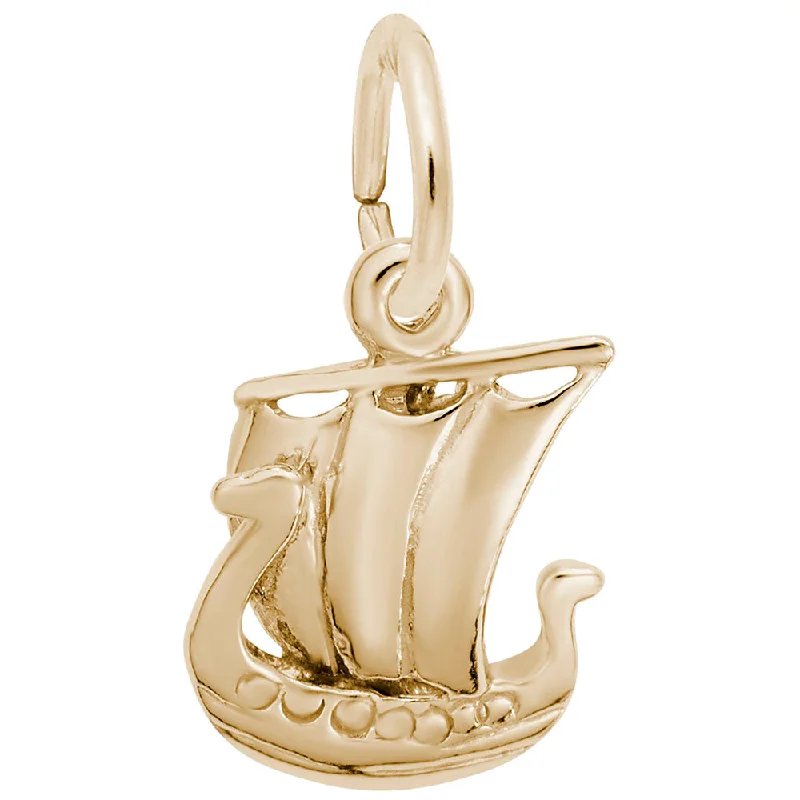 Unique necklaces and pendants with custom birthstone arrangements for personalization-14K Yellow Gold Viking Ship Charm