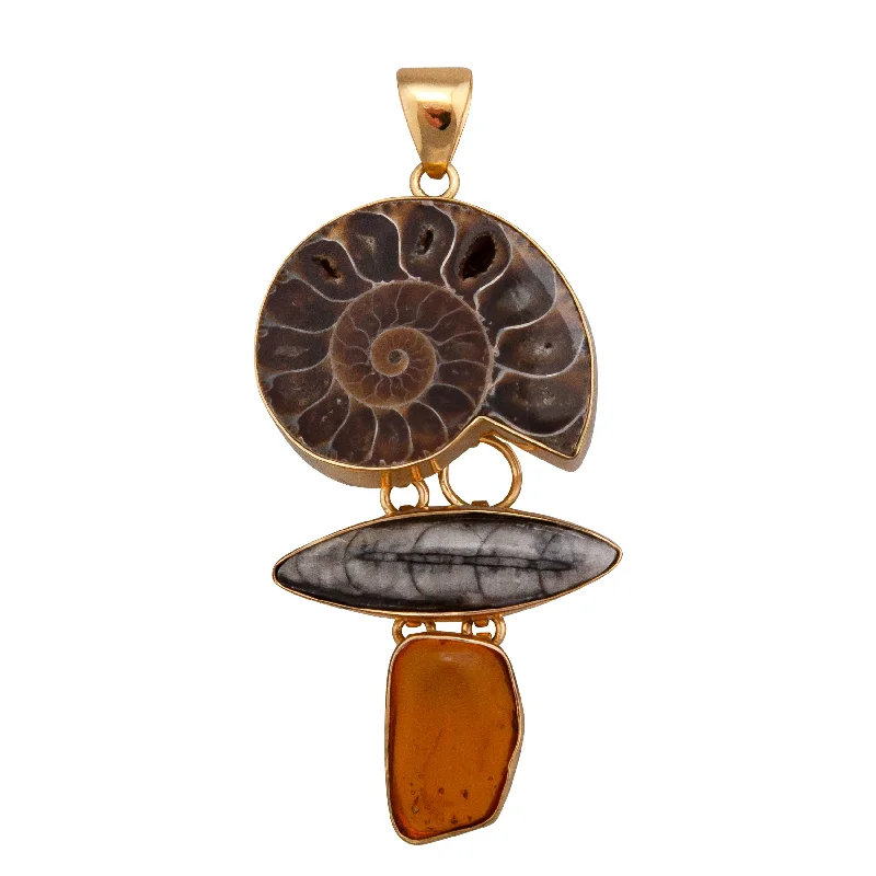 Best necklaces and pendants with glowing moonstone for an ethereal glow-Alchemia Ammonite, Orthoceras & Amber Pendant