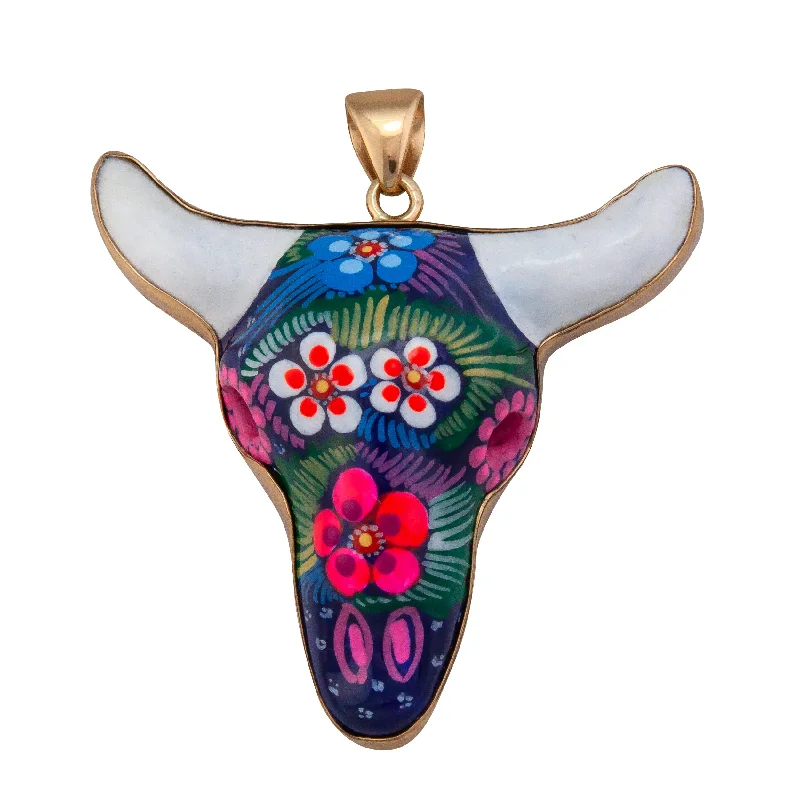 Best necklaces and pendants with infinity hearts for a romantic, eternal symbol-Alchemia Hand Painted Ceramic Cow Skull Pendant