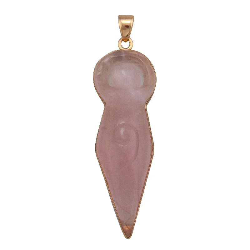 Necklaces and pendants with abstract shapes for a modern, creative appearance-Alchemia Rose Quartz Carved Goddess Pendant