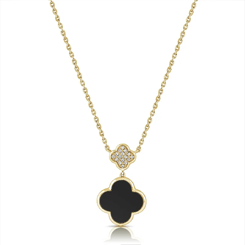 Best necklaces and pendants with matching rings for a coordinated jewelry set-Black Agate & Diamond Clover Pendant Necklace