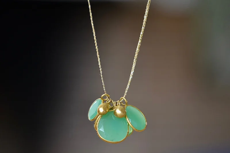 Best necklaces and pendants with sterling silver for an affordable yet stylish choice-Colette Cluster Necklace in Chrysoprase with Gold Drops