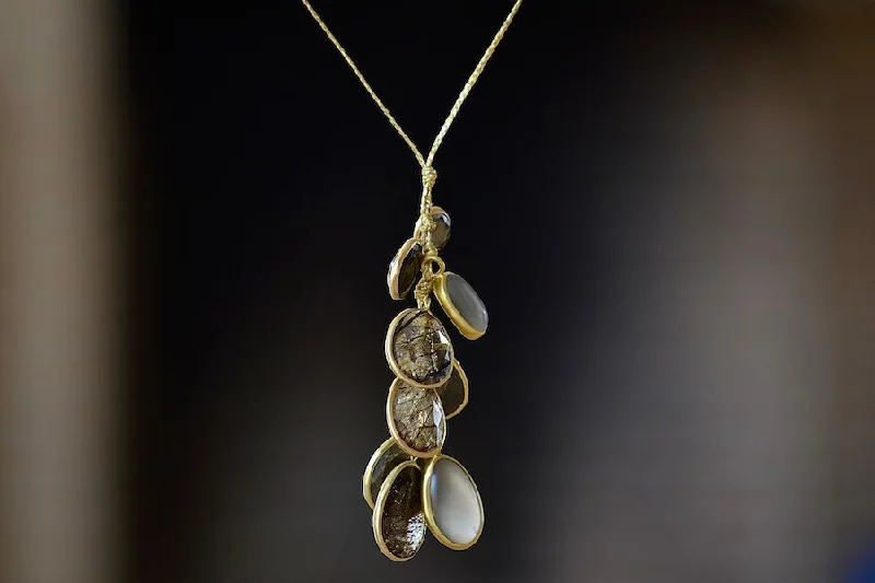 Necklaces and pendants with diamond pendants for a luxurious sparkling effect-Colette Set Cluster with Pyrite, Hematite, Tourmalated Quartz and Gray Moonstone