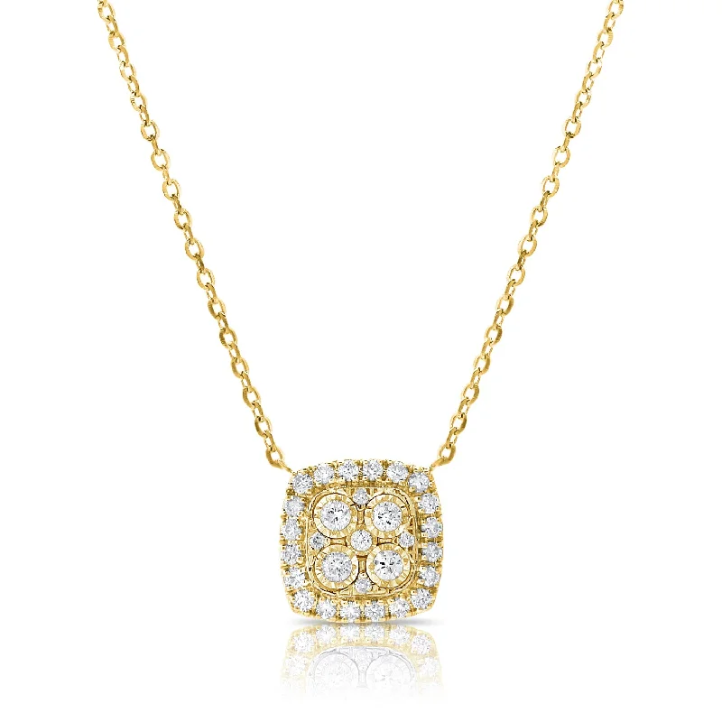 Necklaces and pendants with custom designs for a completely unique jewelry piece-Cushion Cut Diamond Cluster Pendant Necklace in 14K Gold