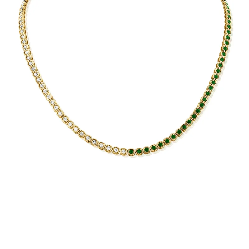 Necklaces and pendants with star-shaped designs for a whimsical, celestial touch-Bi Color Diamond & Emerald Tennis Necklace set in 14kt Gold