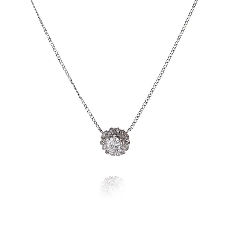 Necklaces and pendants with lotus flower designs for a spiritual, peaceful vibe-Estate 14 Karat White Gold Stationary Diamond Pendant Necklace