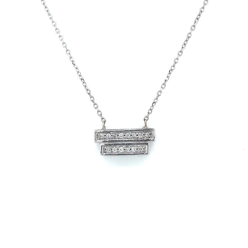 Necklaces and pendants with lock and key designs for a symbolic gesture-Estate 14k White Gold and Diamond Rectangle Pendant Necklace