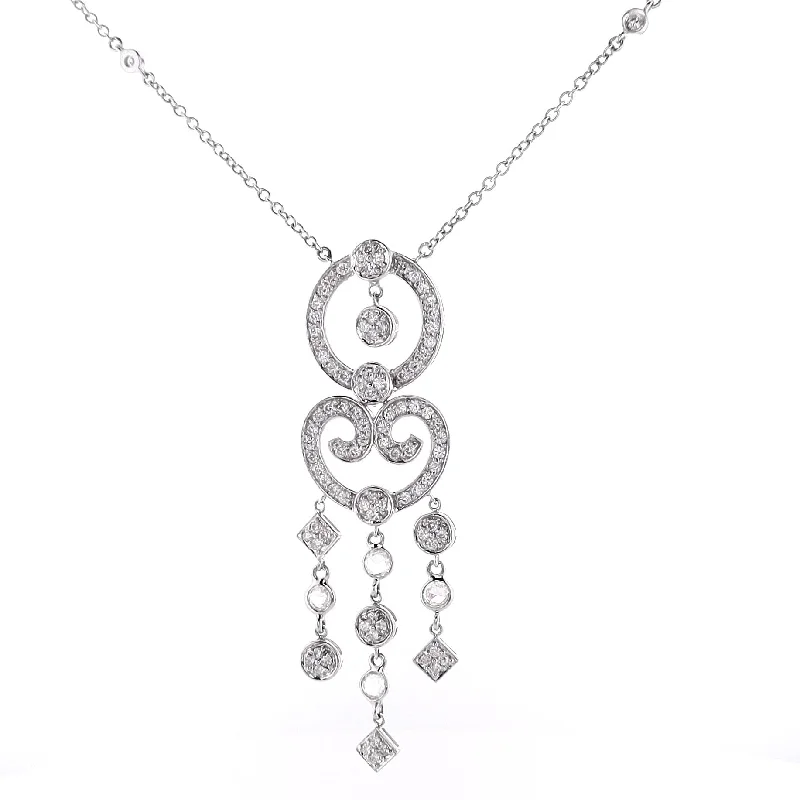 Beautiful necklaces and pendants with moonstone for an ethereal, mystical appearance-Estate 18 Karat White Gold Chandelier Design Pendant Diamond Necklace